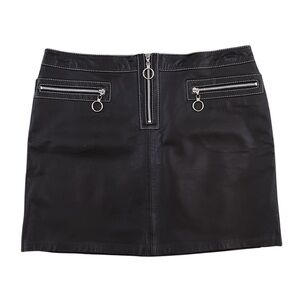 Michael Kors Black Leather Zipper Mini Skirt